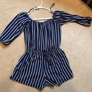 Blue and White Striped Romper